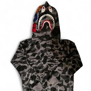 A Bathing Ape Grey Camp Shark Zip Up Hoodie